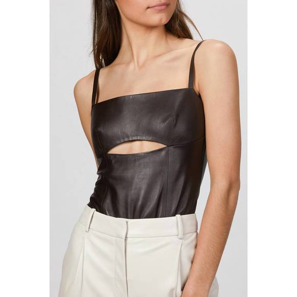 NEW ZEYNEP ARCAY cutout leather bodysuit in bitter - Picture 1 of 5